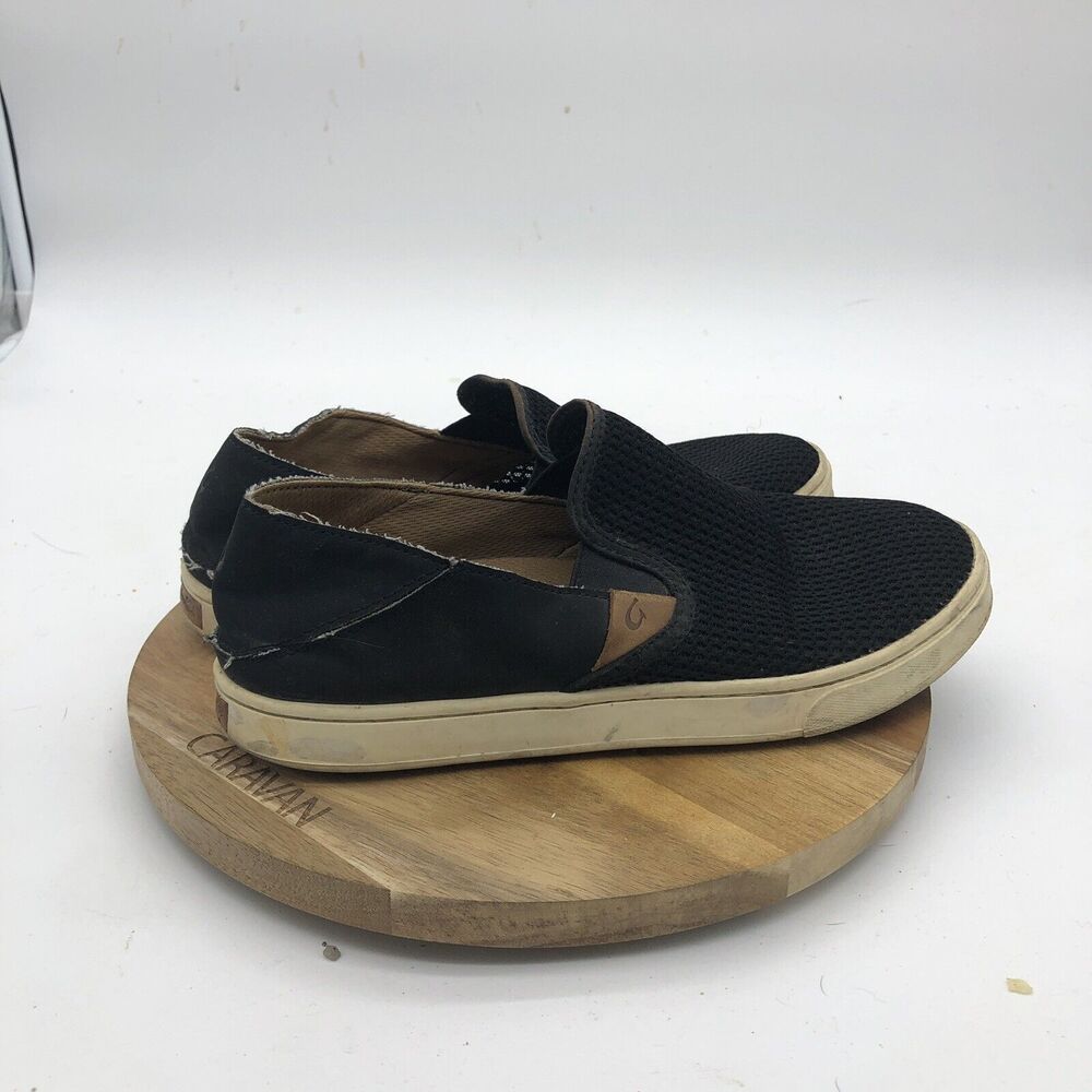 Olukai Pehuea Slip On Shoes Womens 8 Black Casual Mesh Sneaker Comfort FLAWED